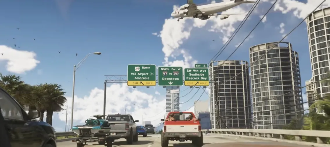 Fotograma: Autopista con carteles a VCI Airport, Ambrosia y Port VC